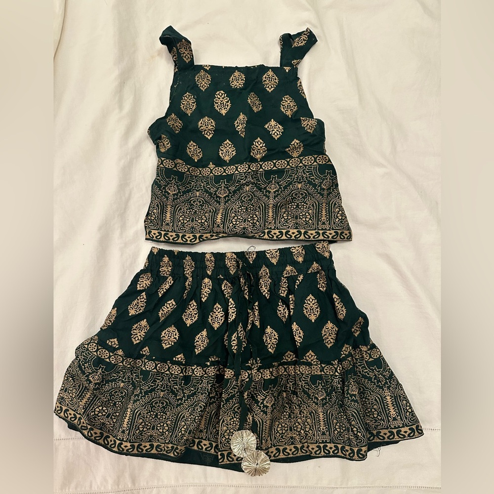 Green and Gold kids choli lehenga set